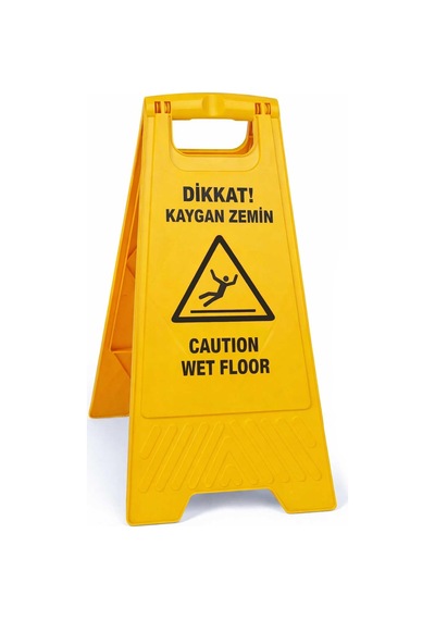 Üçtem Kaygan Zemin Uyarı Levhası Türkçe + İngilizce Katlanabilir Islak Zemin İkaz Tabelası Wet Floor Caution Sign Otel, Hastane, Avm Ve Ofis Kullanımı