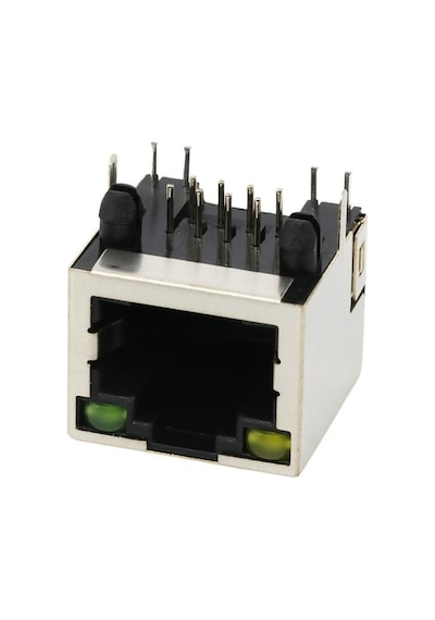 RJ45 8P8C Işıklı Dişi Ethernet Konnektörü - PCB Tipi
