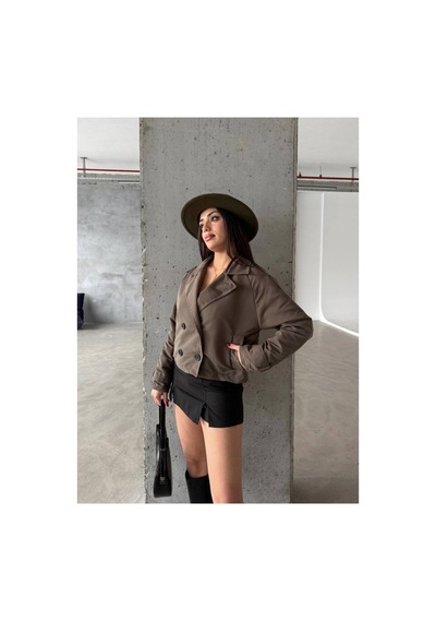 Meecy Kadın Viral Model Kısa Trençkot Haki Haki