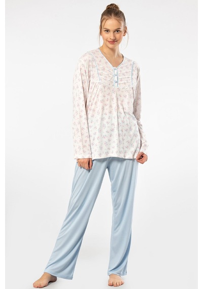 Empirme Patlı Battal Uzun Kollu Pijama Takım 3366/mavi Mavi Empirme Patlı Battal Uzun Kollu Pijama Takım 3366/mavi Mavi