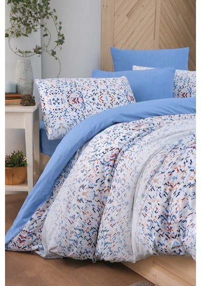 Mystory Home Lastikli Çarşaflı Çift Kişilik Nevresim Takımı Bluem Mavi