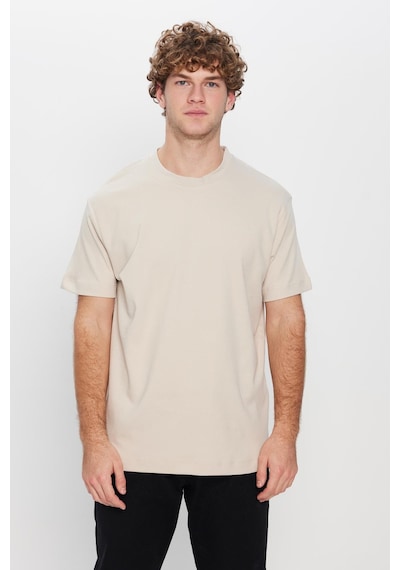Tudors Unisex Relax Fit Rahat Kesim %100 Pamuk Yumuşak Dokulu Basic Bisiklet Yaka Taş Tişört-30852 Taş