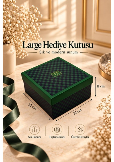 Kolix Hediyelik 3'lü Dekoratif Kutu Yeşil-siyah İskoç Desen Premium Paketleme Kutusu