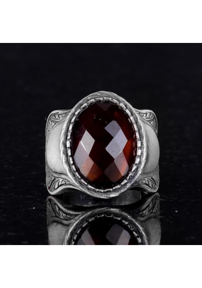 Doğal Taş Yüzük, 925 Ayar Gümüş Yüzük, Garnet Gümüş
