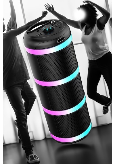 Thentech Partiler İçin Kablosuz Bluetooth 5.0 Bağlantılı Kablosuz Hoparlör Güçlü Kaliteli Ses Uzun Süre Şarj Siyah