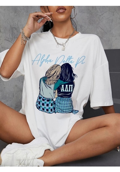 Flood Of Style Kadın Beyaz Best Friend Baskılı Oversize Tshirt
