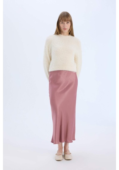 DeFacto A Kesim Normal Bel Saten Midi Etek B1867AX24AUPN429 Pembe