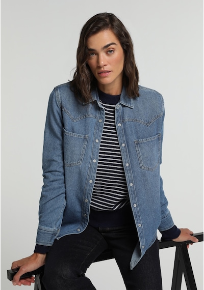 Colin's Colins Regular Fit Klasik Yaka Düz Kadın Mid İndigo Denim Uzun Kol Gömlek Cl1082784 Q1.v1 Dn45183