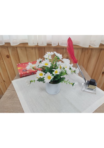 Kır Papatyası Doğal Görünümlü Yapay Çiçek Beyaz Plastik Saksıda