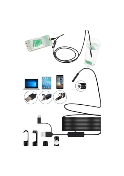 Ayrex 3-in-1 Endoskop Kamera, Usb Ve Android, Type-c Bağlantılı, 6 Led Işıklı, Kıvırlabilen Sert Kablo,su Geçir