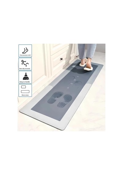 Banyo Paspası - Kaymaz Tabanlı - Süper Emici - Abdest Paspası - Uzun Gri 40 120 Cm Genel