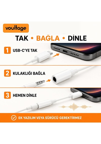 Lexroo Usb-c To 3.5mm Jak - Dijital Dönüştürücü - Tüm Cihazlarla Uyumlu - Beyaz - Kompakt Tasarım