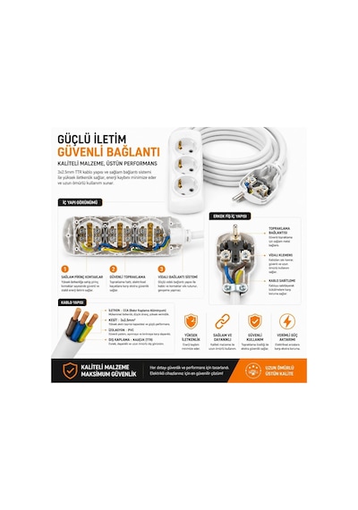 Lexroo 3 Metre Uzatma Kablosu, Topraklı Elektrik Uzatma Kablosu Diğer