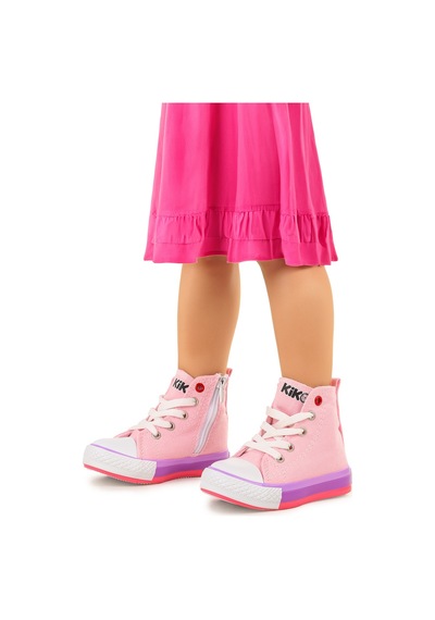 Kiko Kids Tinna Bağcıklı Kız Bebek Boğazlı Keten Spor Ayakkabı Pembe