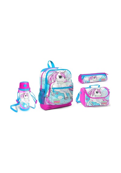 Coral High Unicorn Desenli Beslenme Okul Çantası Kalemlik + Çelik Termos