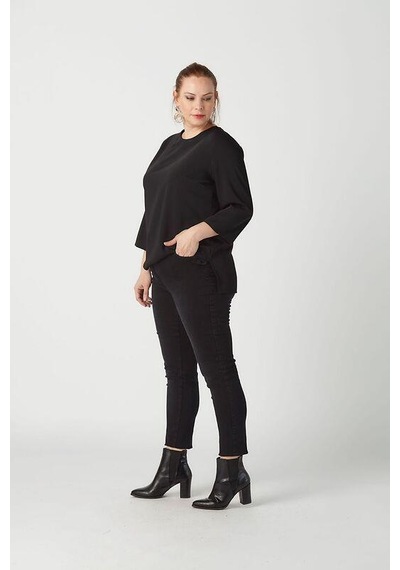 P001S Düz Renk Tam Kalıp Dar Paça Kot Pantolon Siyah