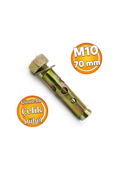 8 Adet Saplamalı Gömlek Çelik Dübel M10x70 Mm Raf Montaj Bağlantı Zemin Monte Tavan Asma Aparat