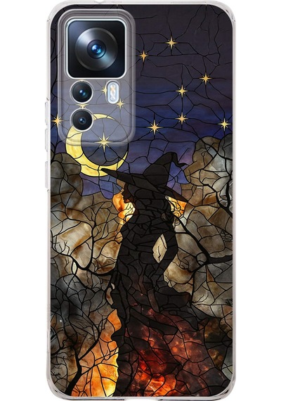 Printify Xiaomi Mi 12t İle Uyumlu Vitray Cadı Saati Tasarımlı Şeffaf Silikon Kılıf Şeffaf