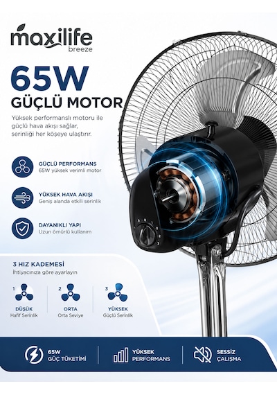 Breeze Mx-bs180 18 İnç 3 Ü 1 Arada Sanayi Tipi 65w 3 Kademeli Ayaklı Vantilatör