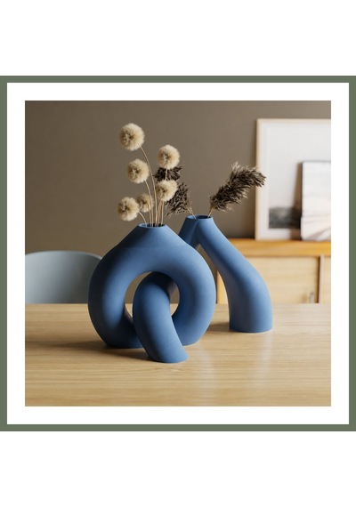 Bezos 3d Baskı Interlocking Vazo - İç İçe Geçen Dekoratif Vazo-mavi Bezos1