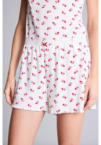 Defacto Regular Fıt Şortlu Askılı Desenli 2li Ecru Pijama Takımı H7393ax26hser98 Ekru-er98