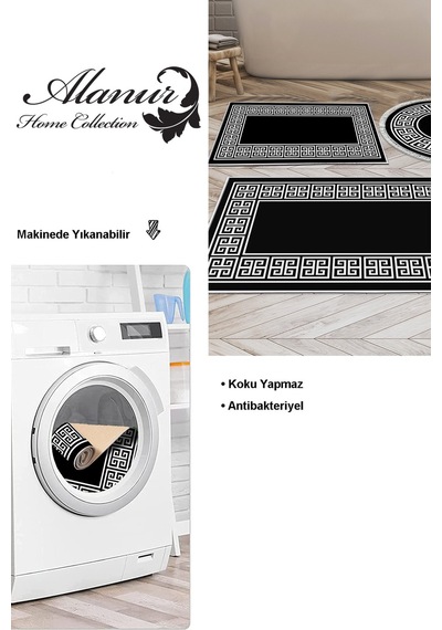 Dekoreko Kaymaz Taban Djt 3 Lü Banyo Paspas Takımı Yıldız Deri Karışık Modern 608m Siyah