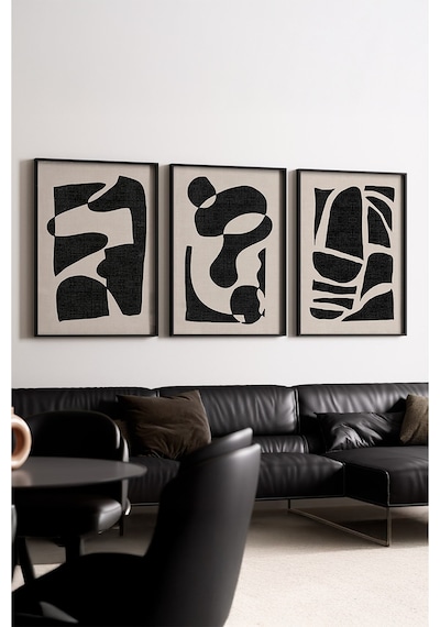 Huhuli Ahşap Siyah Çerçeveli Minimalist 3 Lü Tablo Huhu201