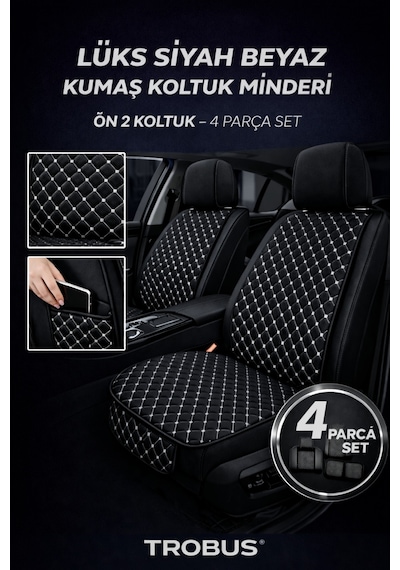 Volkswagen Passat Uyumlu 5 Parça Terletmez Kumaş Koltuk Minderi Siyah Beyaz