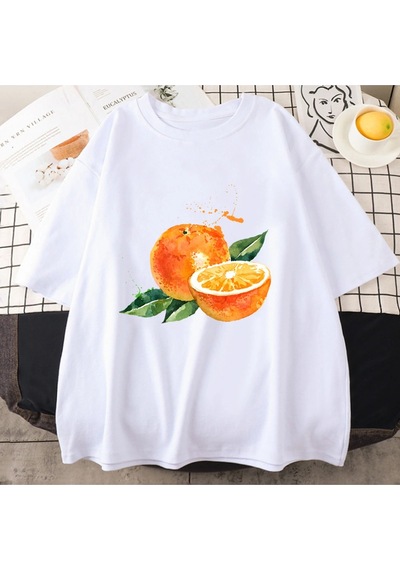 Startmore Beyaz Meyve Nar Turuncu Harajuku Tshirt Kawaii Bahar Ve Yaz Kısa Kol Beyaz