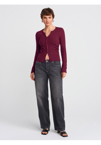 Dilvin 31548 Düğme Detaylı Büzgülü Top-bordo Bordo