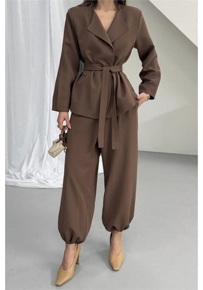 Neşeli Butik Kadın Kahverengi Kuşak Detaylı Oversize Şalvar Pantolon Blazer Ceket Takım Nbnp023 Neşeli Butik Kadın Kahverengi Kuşak Detaylı Oversize Şalvar Pantolon Blazer Ceket Takım Nbnp023