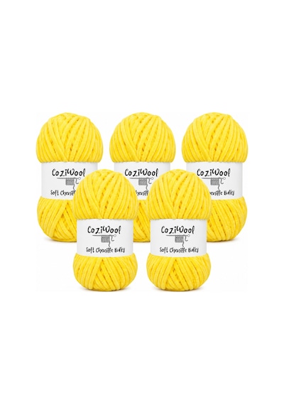 Kadife İp Soft Chenille Bulky 5'li Paket 5x100 Gr 120 Mt El Örgü İpi Sarı - 875823131
