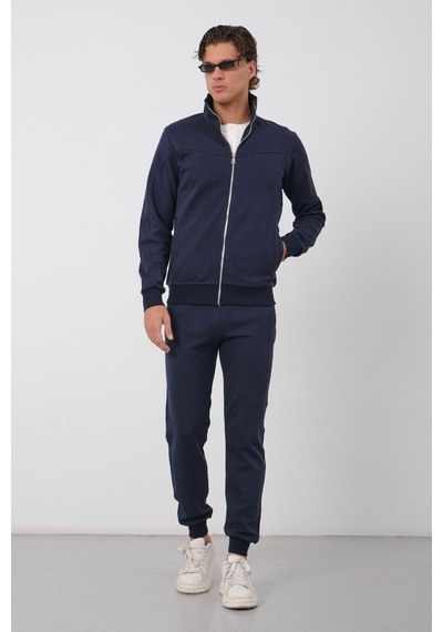 Dechers Erkek Antrasit Dik Yaka Fermuarlı Piqué Double Face Kumaş Regular Fit Eşofman Takım - E226 Lacivert Dechers Erkek Antrasit Dik Yaka Fermuarlı Piqué Double Face Kumaş Regular Fit Eşofman Takım - E226 Lacivert