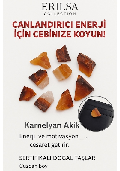 Sertifikalı Ham Cüzdan Boy Karnelyan Akik Taşı Kütle- - Günlük Enerji Ve Özgüven Desteği