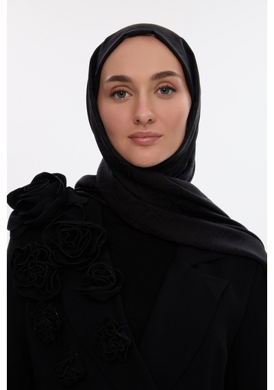 Mirsoy Scarf İpeksi Jakar Şal V Desen Siyah