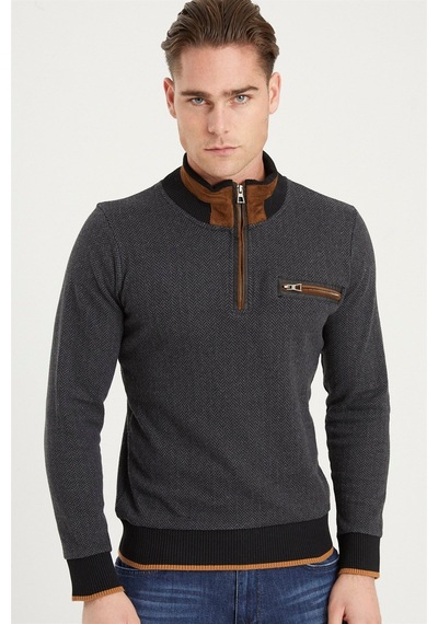 1039 Dewberry Erkek Sweatshırt-desenli Antrasit Desenli Antrasit