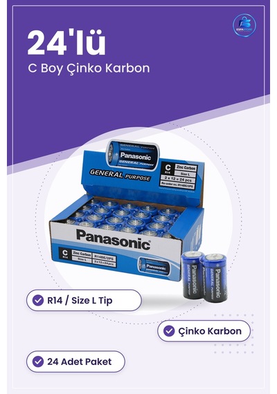 C Boy Pil 24'lü Çinko Karbon R14 Size L El Feneri Oyuncak Radyo U