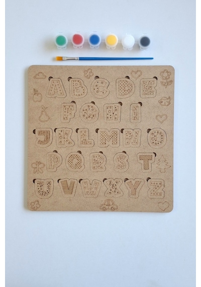 Çocuklar İçin Zeka Ve Beceri Geliştiren Harfler Ahşap Boyama Puzzle Seti