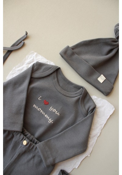 Oh Lala Koala Mom Nakışlı 5li Uzun Kollu Yenidoğan Set Gri
