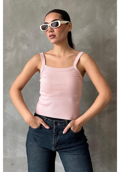 Madmext Pembe Fitilli Görünümlü Askılı Basic Atlet Mg2236 Pembe