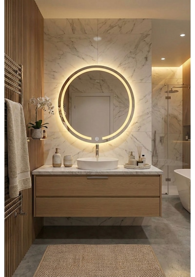 70 Cm Led Işıklı Yuvarlak Ayna - Modern Dokunmatik Banyo Aynası Cam