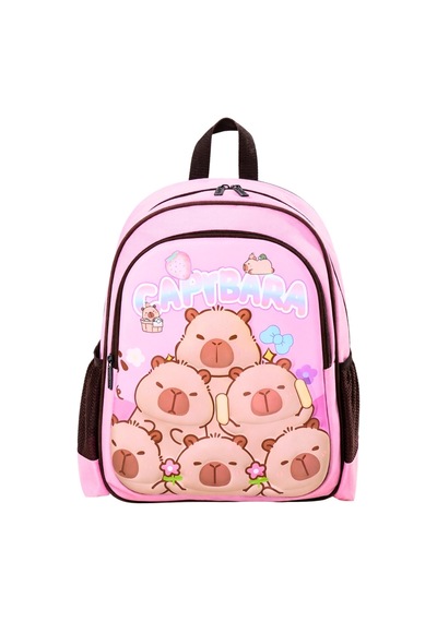 Capybara Lisanslı Çocuk Okul Sırt Çantası Eva Ön Yüzeyli Pudra Pembe