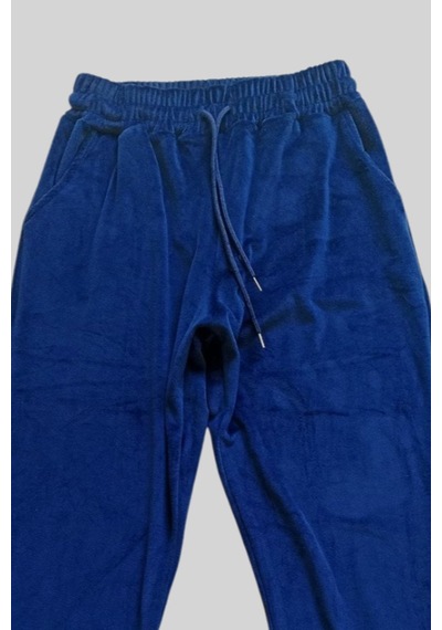 101Dzyn Parlak Kadife Cepli Pantolon Eşofman Pijama Altı Unisex Lastikli Paça Lacivert 100