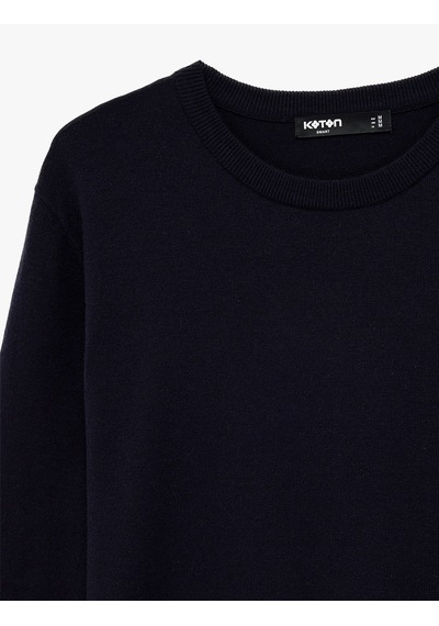 Koton Regular Fit Uzun Kollu Bisiklet Yaka Basic Triko Kazak Lacivert 6sam70009ht