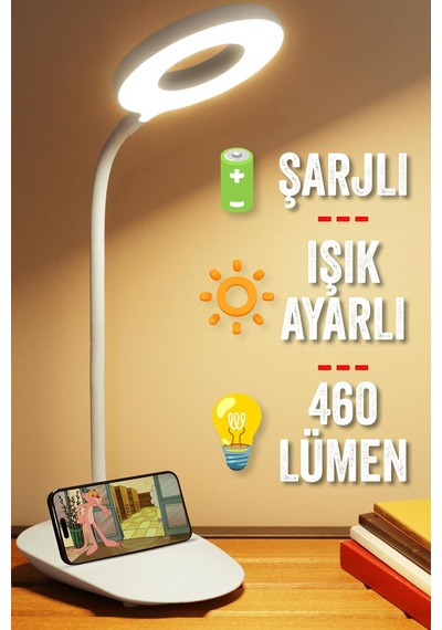 2li Set Şarjlı Masa Lambası + Kronometreli Öğrenci Saati Renk Ayarlı Ders Çalışma Okuma Lambası Q3 Diğer