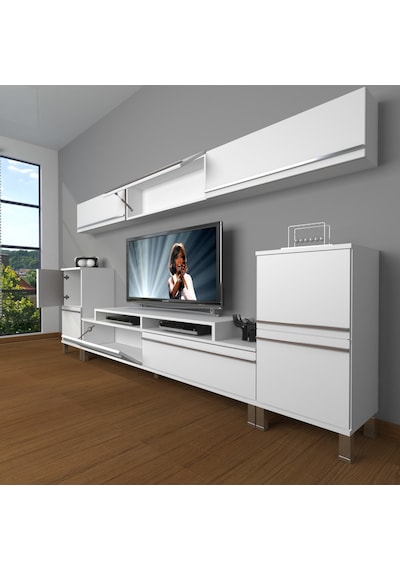 Decoraktiv Ekoflex 9 Mdf Krom Ayaklı Tv Ünitesi Tv Sehpası Beyaz