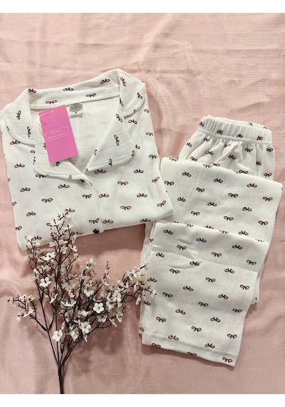 Mh Moony Homewears Mürdüm Kurdele Desenli Kışlık Termal Polar Kumaş Pijama Takımı MÜRDÜM
