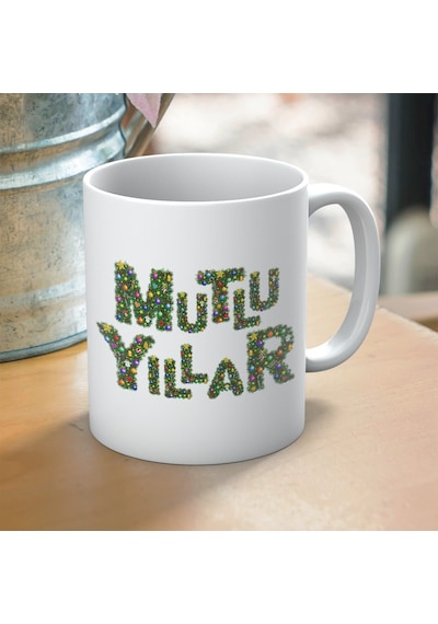 Mutlu Yıllar Yazılı Yılbaşına Özel Hediyelik Kupa Bardak Beyaz
