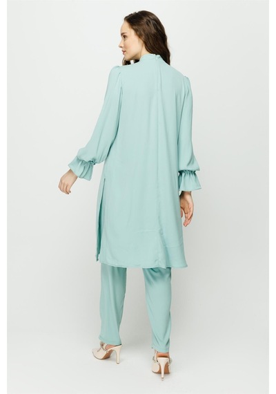 Esswaap Önü Ve Koları Büzdürme Detaylı Pantolon Tunik Takım Mint-mint Mint Yeşili