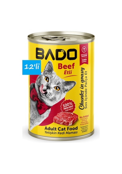 Bado Yetişkin Yaş Kedi Maması Etli Biftekli 400gr 12'li